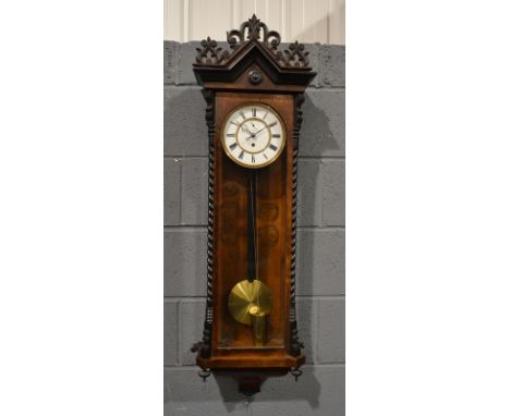 A 19th Century Vienna walnut and ebonised regulator wall clock with weight driven movement, circular dial and seconds subsidi
