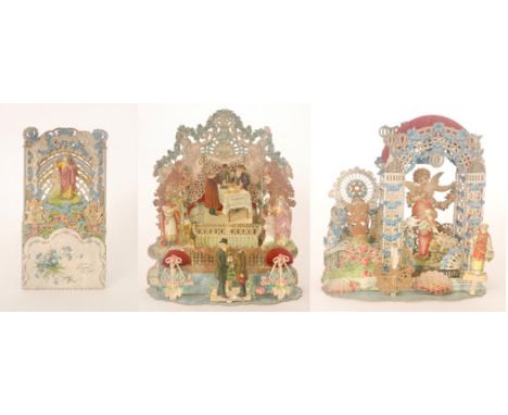 Judaica - Three early 20th Century Rosh Hashanah (Head [of] the Year or Happy New Year) pressed card board 3D fold out / pop 