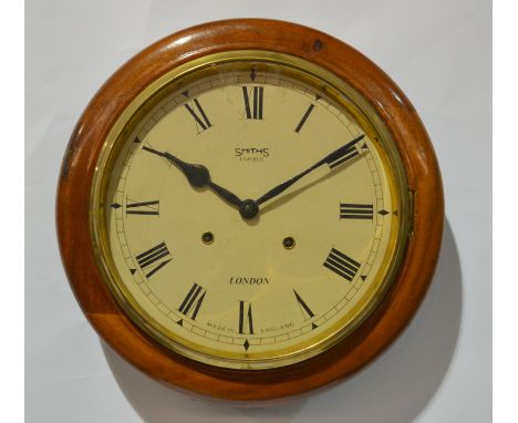 A 20th Century mahogany circular wall clock by Smith London, spring driven movement, 40cm diameter