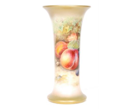 A Royal Worcester Fallen Fruits shape G923 trumpet vase decorated by T. Lockyer with hand painted peaches and red grapes, sig