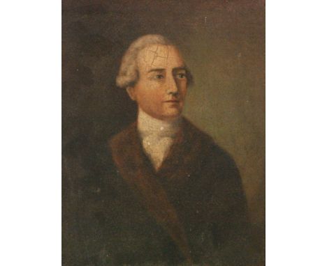 ENGLISH SCHOOL, LATE 19TH CENTURY - Portrait of a gentleman wearing a stock and black top coat, oil on canvas laid down on bo