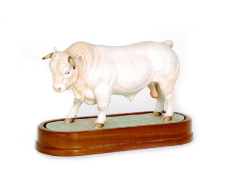 A Royal Worcester model of a Charolais Bull modelled by Doris Lindner, black printed mark with printed script signature, reta