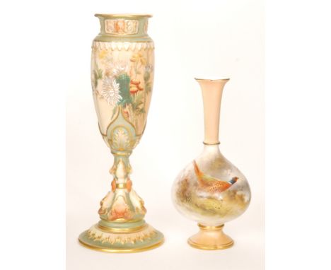 Two pieces of Royal Worcester comprising a shape G789 vase decorated by Jas Stinton with a hand painted pheasant, signed, hei