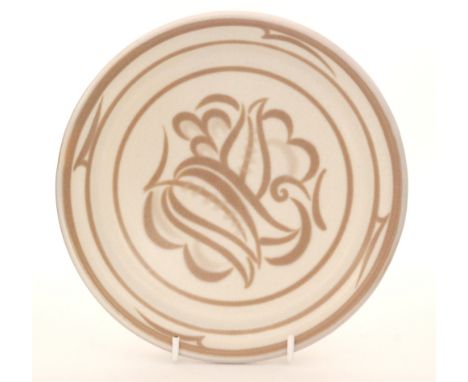 A Poole Pottery shape 413 shallow dish decorated in the WR pattern, painted by Ruth Pavely, impressed mark, diameter 20cm.