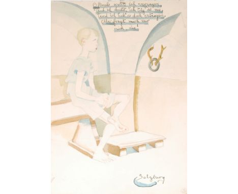ALBERT WAINWRIGHT (1898-1943) - 'Study of a seated boy wearing short trousers', ink drawing, inscribed 'Salzburg', unframed, 