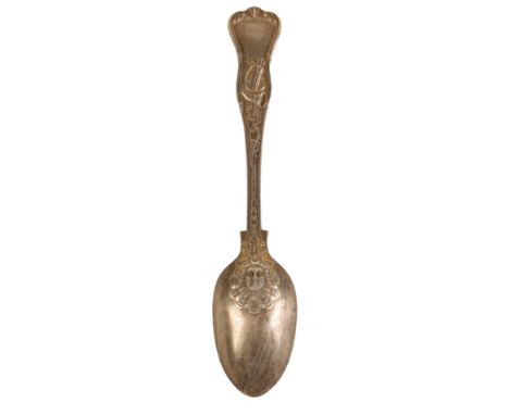 A RARE VICTORIAN SILVER STAG HUNT PATTERN DESSERT SPOON by Aldwinckle & Slater, London 1890, 18cm long, 2 tr. ozsNote: The St
