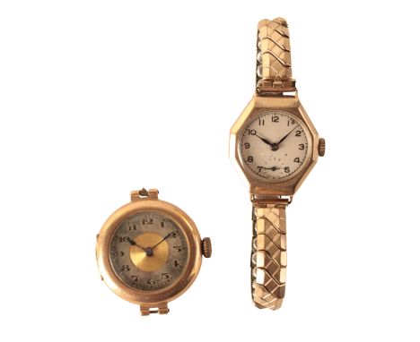 A LADY'S 9CT GOLD WRISTWATCH with manual wind movement, the silver and gold two-tone dial with black Arabic numerals and dark