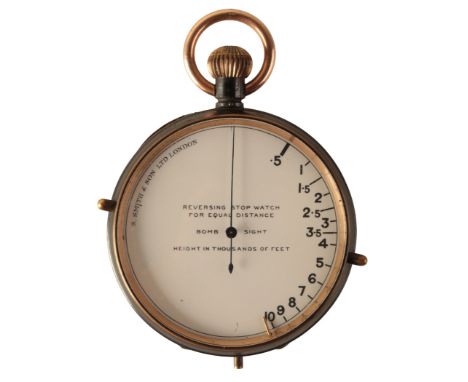 S.SMITH &amp; SON LTD OF LONDON : A GUN METAL BOMBSIGHT REVERSING STOPWATCH with manual wind movement, the white dial with bl