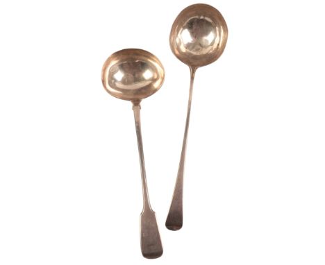 A WILLIAM IV SILVER FIDDLE PATTERN SOUP LADLE by William Eaton, London 1831, 31.5cm long, and a George III silver Old English