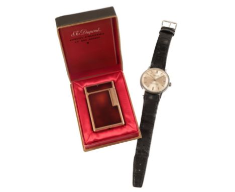 S. J. DUPONT OF PARIS: A LAQUE DE CHINE LIGHTER gold plated, in its original Dupont case, no 5803AR; together with a Van Dyke