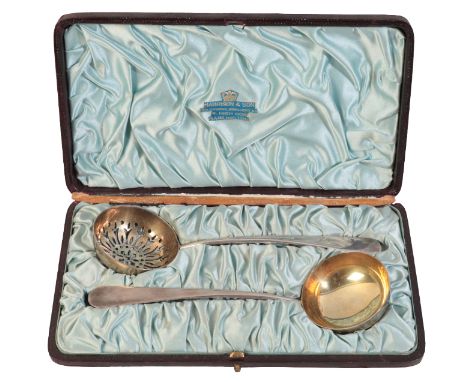 A PAIR OF VICTORIAN SILVER OLD ENGLISH PATTERN SERVING SPOONS by Hukin &amp; Heath 1881 after a design by Dr Christopher Dres