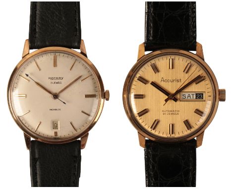 ROTARY: A GENTLEMAN'S 9CT GOLD WRISTWATCH with manual wind movement, the white dial with gold baton numerals and gold hands, 