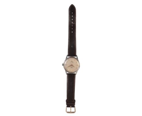 LONGINES FLAGSHIP: A GENTLEMANS STAINLESS STEEL WRISTWATCH with manual wind movement, the silver dial with gold baton numeral