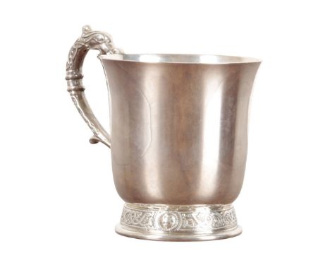 AN ELIZABETH II SILVER CHRISTENING TANKARD by Wakely &amp; Wheeler, London 1976, of Celtic inspiration with dragon handle, pl