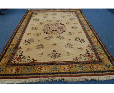 A 20TH CENTURY KHAMIR CARPET SQUARE, russet and cream ground, approximately 335cm x 243cm, marked to underside Louis de Poort