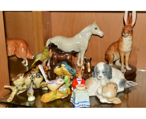 A GROUP OF VARIOUS CERAMICS, to include a Lockell Bros limited Prestige figure of a Hare, on wooden plinth, height 23cm, Besw