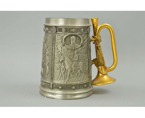 A FRANKLIN MINT PEWTER STEIN, 'CIVIL WAR COMMEMORATIVE TANKARD', with bugle shaped handle, height 18cm