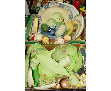 TWO BOXES OF CARLTONWARE, etc, to include salad/lettuce leaf patterns, preserve pot, toast rack, etc, also to include Portmei