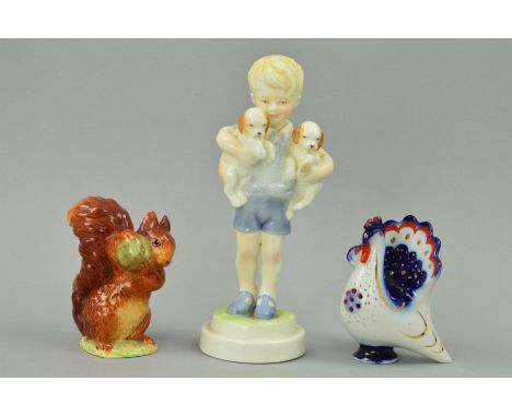 A ROYAL WORCESTER FIGURE, 'Monday's Child is Fair of Face' (boy), a USSR Turkey, height 9cm and a Beswick Beatrix Potter 'Squ
