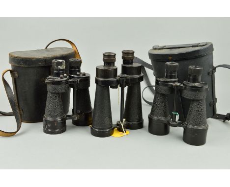 THREE PAIRS OF MILITARY ISSUE BINOCULARS, as follows, 'RL' Ross 1940 Bino prism No.5, in black Arrow marks, 7 x 50, no strap 