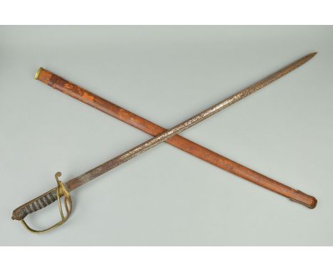 AN 1895 PATTERN BRITISH INFANTRY/ARTILLERY OFFICERS DRESS SWORD, complete with leather/metal scabbard, although the maker is 