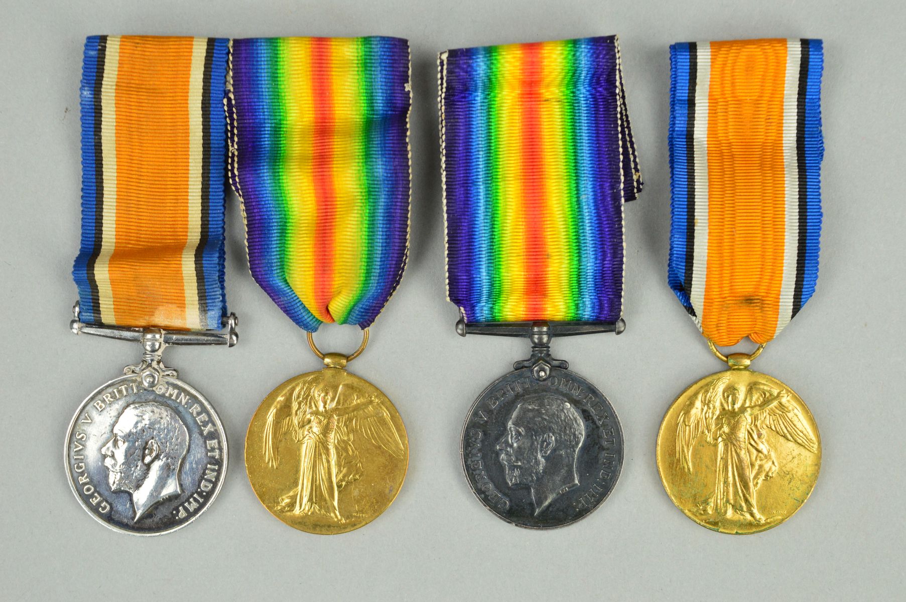 FOUR WWI MEDALS With Ribbons To Include A Pair For 22413 Pte C E   Original 