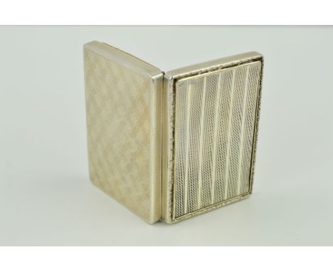 A RECTANGULAR TRINKET BOX, with banded engine turned decoration, gilt interior, inner reflective panel, length 78mm, approxim