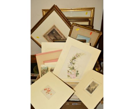 TWO BOXES OF WATERCOLOURS, etc, mainly late 19th/early 20th Century, subjects including topographical, nature and portrait st