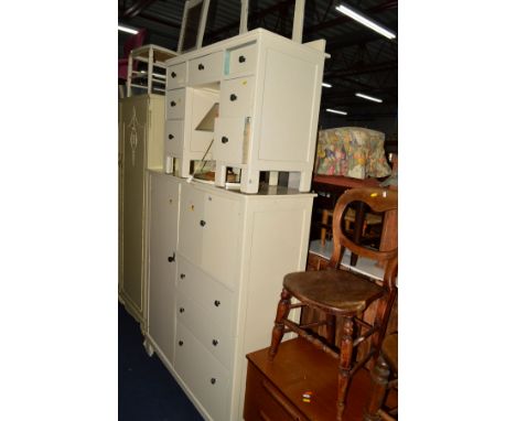 A TEAK DRESSING TABLE, with six drawers and an oval mirror, width 149cm , together with a painted gentleman's wardrobe, a mat