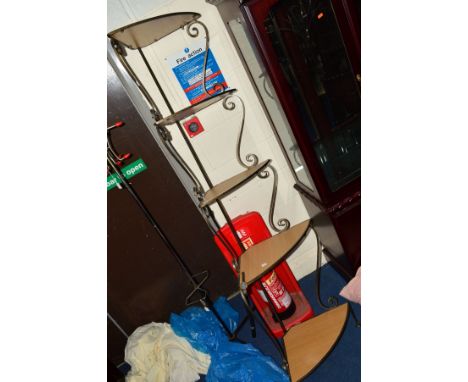 A MODERN WROUGHT IRON FIVE TIER CORNER WHATNOT (sd) and a wooden step ladder (2)