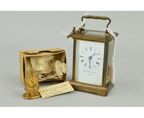 A CARRIAGE CLOCK AND A MINIATURE TIMEPIECE, the Matthew Norman carriage clock with all glass sides, the antique miniature tim