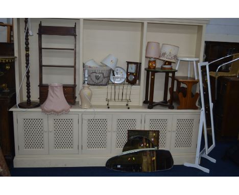 A REPRODUCTION MAHOGANY OPEN BOOKCASE, with four drawers, together with various occasional furniture including a circular occ