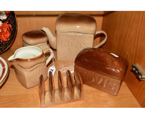 'HOVIS' CARLTONWARE BREAKFAST SET, comprising teapot, milk jug, covered sugar bowl, toast rack and covered butter dish (diffe