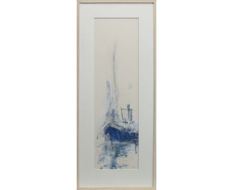 * SARAH CARRINGTON (SCOTTISH b 1977), ULLAPOOL FISHING BOAT mixed media, signed and dated 2000 78cm x 23cm Mounted, framed an