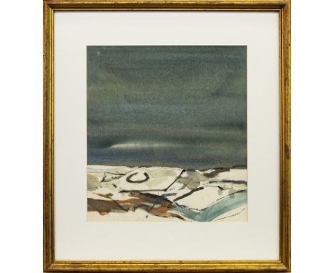 * GEORGE DEVLIN, WINTER BORDERS watercolour on paper, signed in pencil, titled on label verso 33cm x 30cm Mounted, framed and