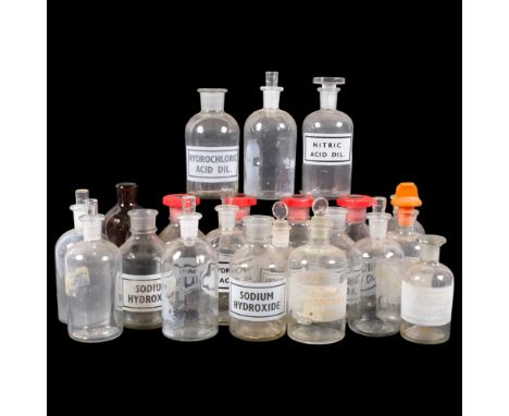 A group of Vintage scientific laboratory glass storage jars, some with printed labels