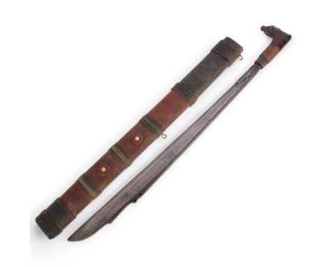A Borneo Kajan-Dayak Mandau/Parang Ilang knife, with bound hardwood scabbard, blade length 53cm