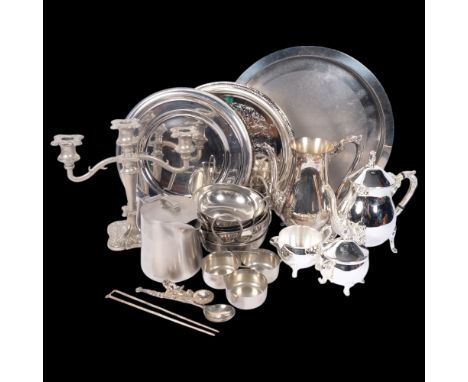 A quantity of silver plate, including tea set, trays, candlestick, etc