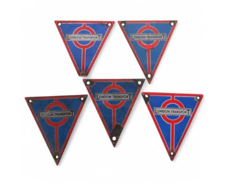 RAILWAYANIA - a set of 5 Vintage enamelled London Transport triangular signs, W14.5cm