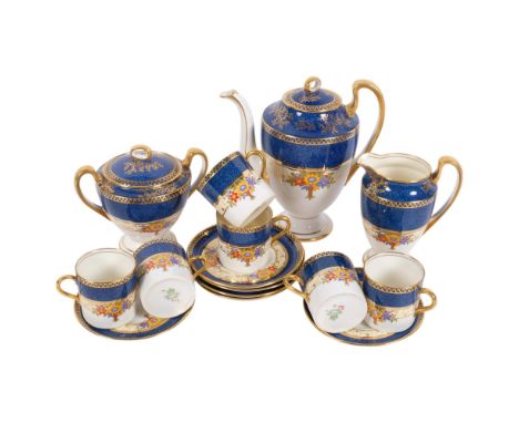 Vintage Ainsley bone china coffee service, with floral and gilded decoration, coffee pot height 17.5cm