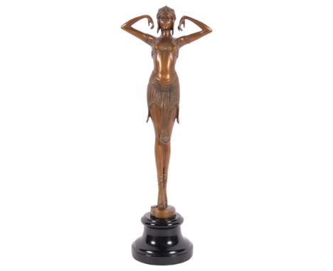 After D J Shiparus, an Art Deco style bronze figures, a study of an exotic dancer on turned marble plinth base, H45.5cm
