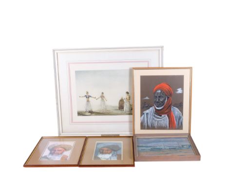 A group of various pictures and prints, including John Donaldson, oil on board, storm over the Hamble River, L Gibb, pastels 