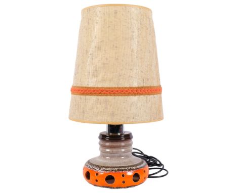 Circa 1970s West German pottery table lamp, with original shade, H49cm