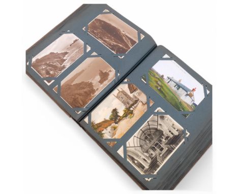A Vintage topographical postcard album, scenes include Fort William and Ben Nevis, Loch Lomond, Judges Sussex views, etc