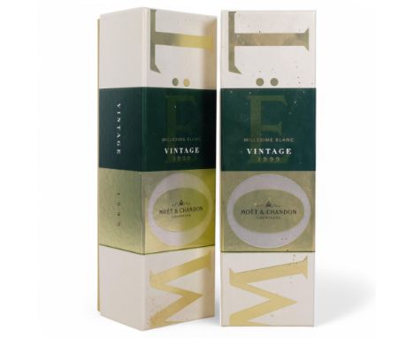 Moet &amp; Chandon champagne, 2 cased bottle of Millesime Blanc Vintage 1999 champagne, boxes are still sealed and unopened (