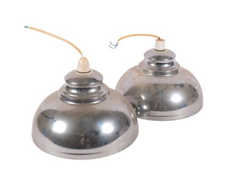 A pair of Vintage chromed enamel pendant lights, 28.5cm across