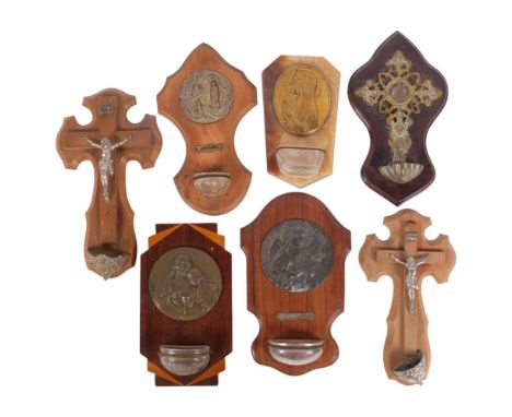 A collection of 7 Vintage religious hanging holy water fonts, largest 25cm