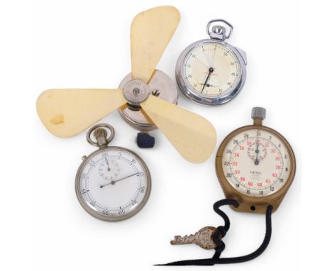 3 various Vintage compasses, including Smiths, and a Vintage handheld Lezephyr manually operated fan