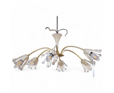 Emil Stejnar, Austria, a mid-century 6-branch Pyra brass and cream painted chandelier, 55cm across (approx)