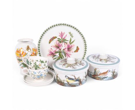 Portmeirion, 2 Birds Of Britain decorated tureens and covers, a Portmeirion Botanic Garden teapot, 2 cups and saucers and a m